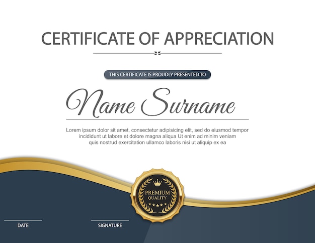 Certificado horizontal de reconocimiento con medalla