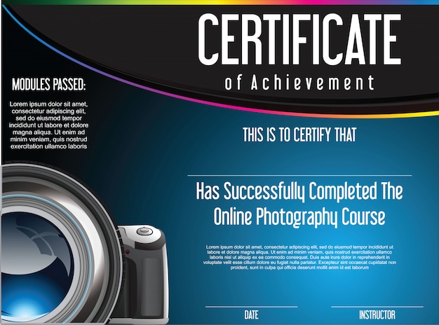 Certificado de logro para el curso de fotografía en línea