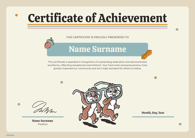 Certificado de logro de Disney Chipmunk