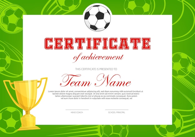 Vector certificado de logro en el juego de fútbol soccer