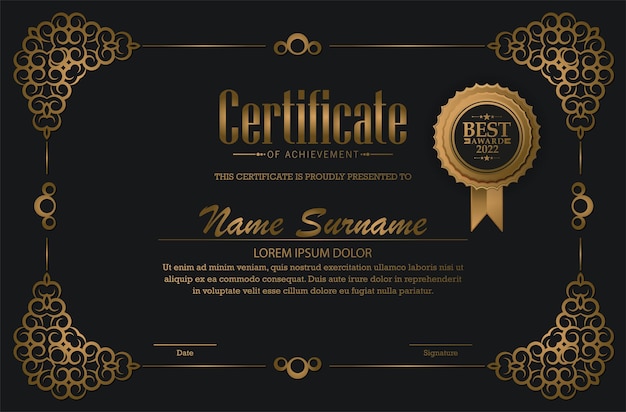 Certificado de logro de lujo mejor premio diseño de diploma
