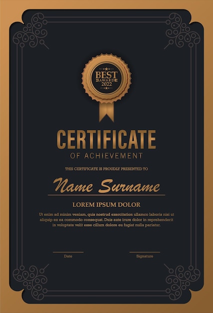 Certificado de logro de lujo mejor premio diseño de diploma