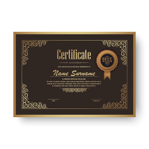 Certificado de logro de oro de lujo Mejor diseño de diploma de premio