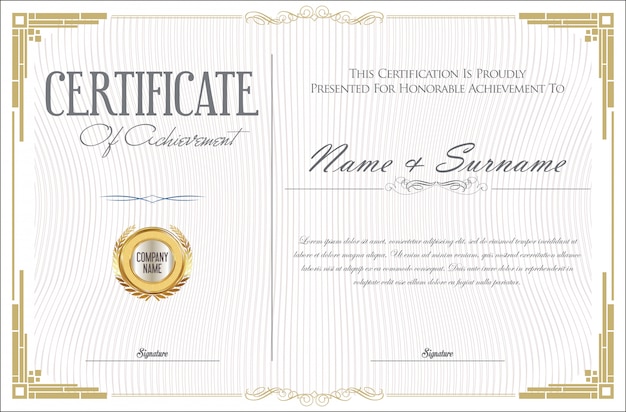 Certificado de logro plantilla de diseño retro