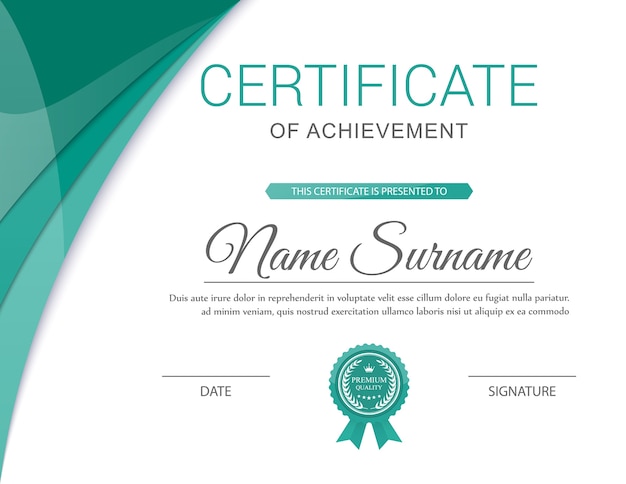 Certificado de logro verde en estilo moderno. Vector