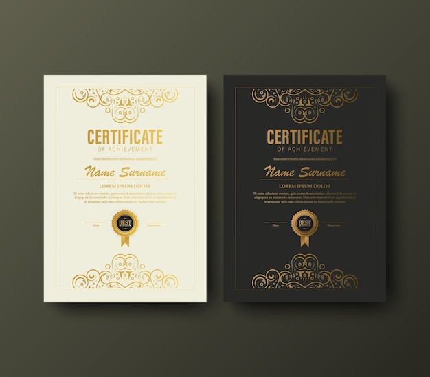 Certificado de lujo blanco y dorado con color de marco dorado