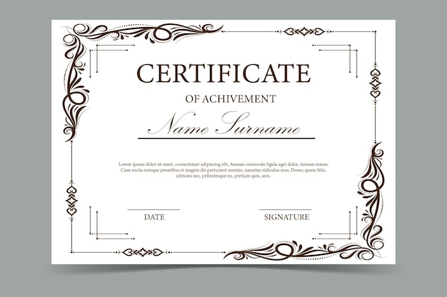 Certificado de lujo degradado dorado y negro con insignia dorada para premios empresariales y educativos