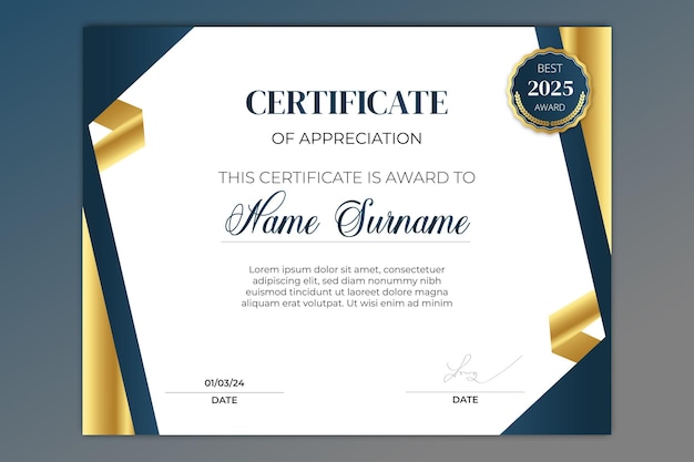 Certificado de lujo dorado gradiente