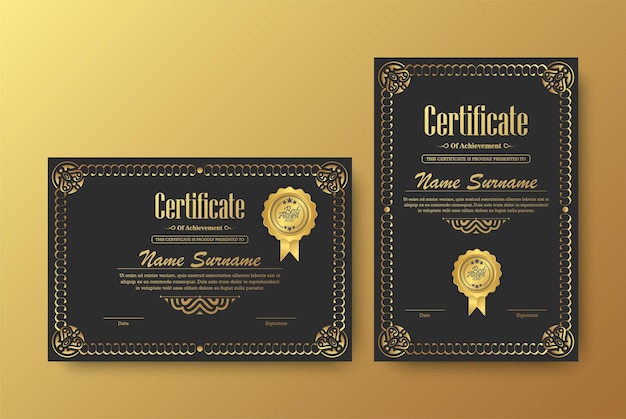 Certificado de lujo negro y dorado con color marco dorado