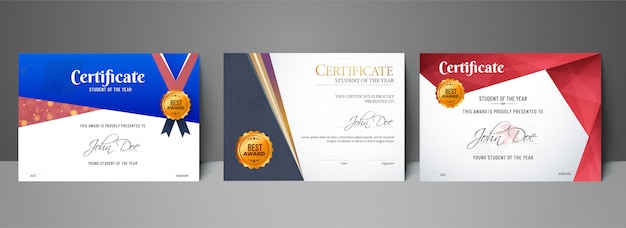 Vector certificado de mejor conjunto de diplomas de premio.