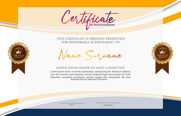 certificado de mejor premio moderno por logro y aprecio recompensa con espacio en blanco gradiente abstracto diseño de fondo blanco y naranja