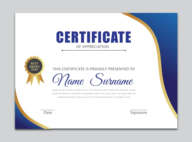 Certificado moderno de curva plana