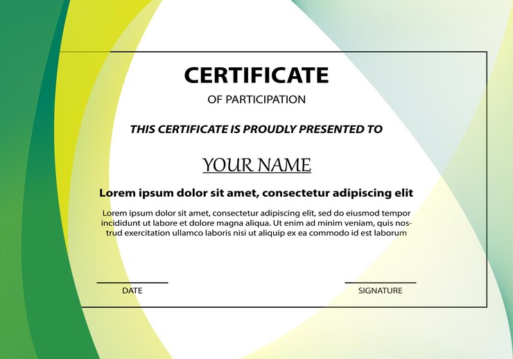 certificado con motivo de mezcla de ondas de oro verde