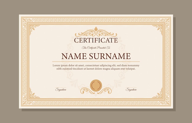 un certificado de nombre se muestra con un marco dorado