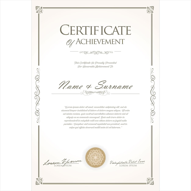 Certificado o diploma de diseño retro vintage.