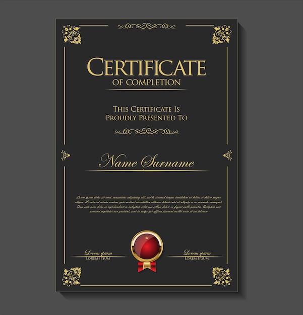 Certificado o diploma de diseño retro vintage.
