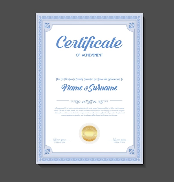 Certificado o diploma de diseño retro vintage.