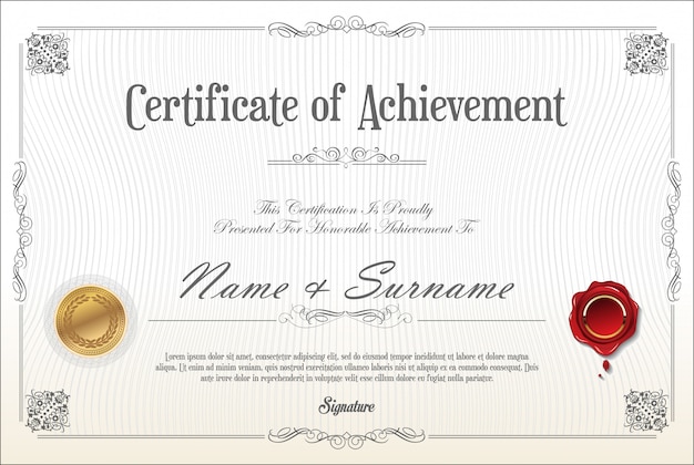 certificado o diploma de diseño retro