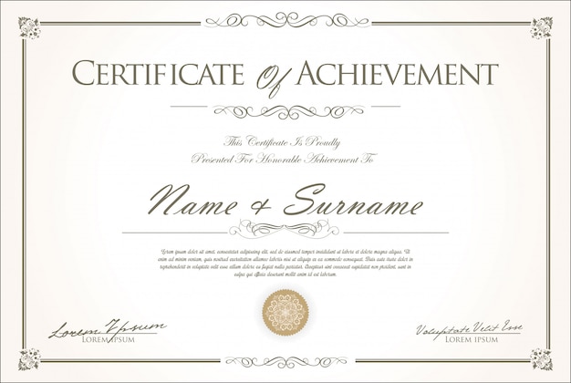 Certificado o diploma de diseño vintage retro