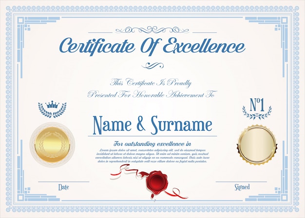 Certificado o diploma de excelencia diseño retro vintage