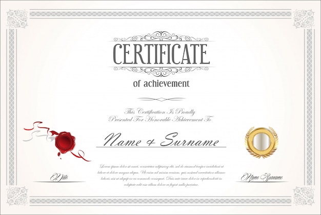 Certificado o diploma plantilla de diseño retro vintage
