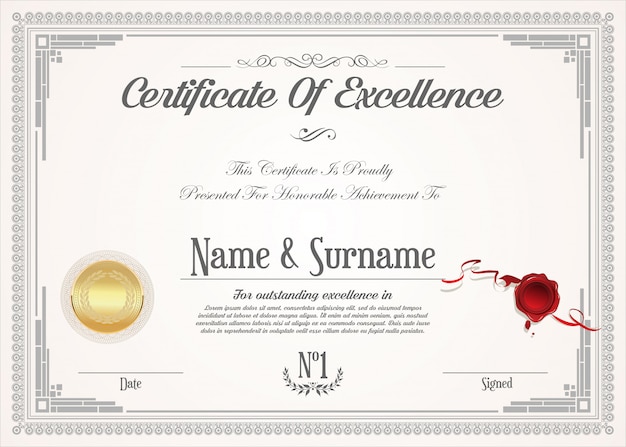 Certificado o diploma plantilla de diseño retro vintage