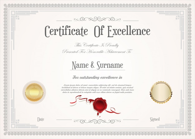 Certificado o diploma plantilla de diseño retro vintage