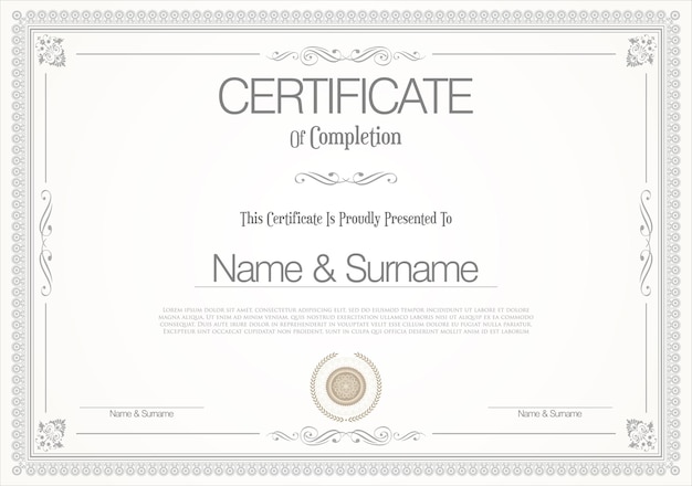 Certificado o diploma retro vintage plantilla