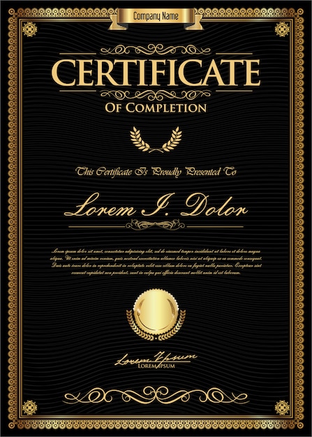 Certificado o diploma retro vintage plantilla