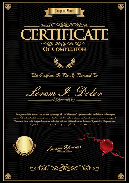 Certificado o diploma retro vintage plantilla