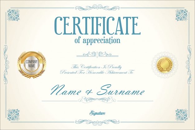 Certificado o diploma retro vintage plantilla