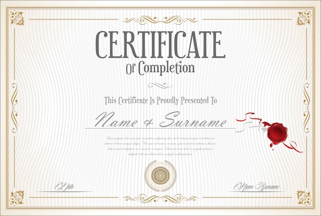Certificado o diploma retro vintage plantilla