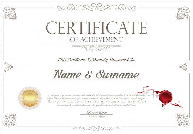 Certificado o diploma retro vintage plantilla