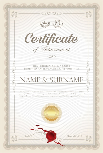 Certificado o diploma retro vintage