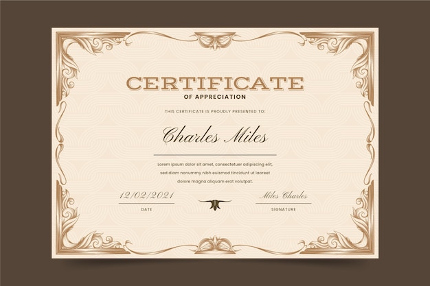 Certificado ornamental grabado dibujado a mano