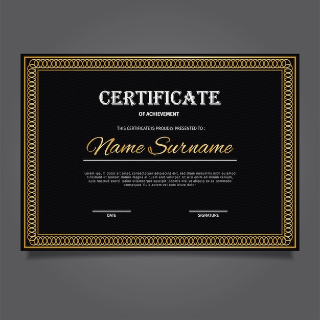 Certificado de oro con una elegante mezcla de negro y dorado.