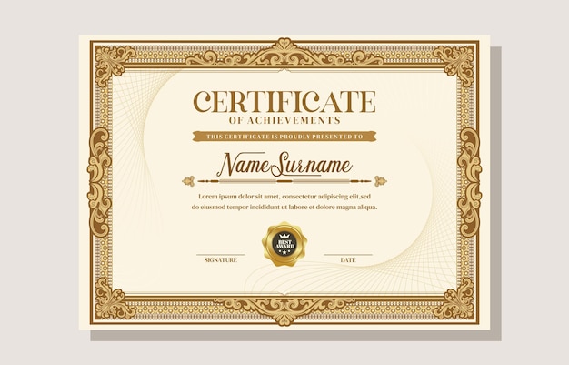 un certificado de oro y oro para el aniversario de la edad de oro del año