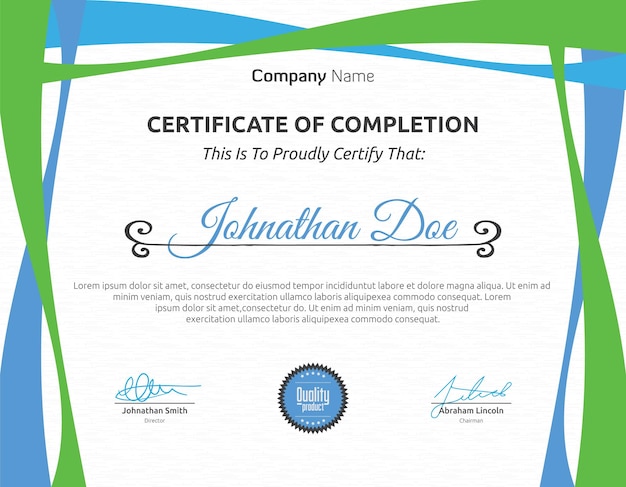 Certificado de paisaje azul-verde