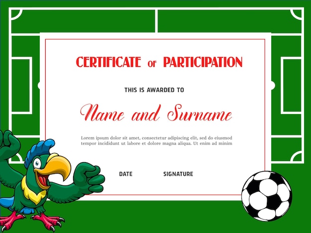 Certificado de participación en torneo de fútbol