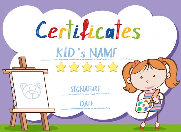 Certificado con pintura de niña