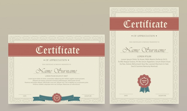 Certificado de plantilla de reconocimiento con borde vintage
