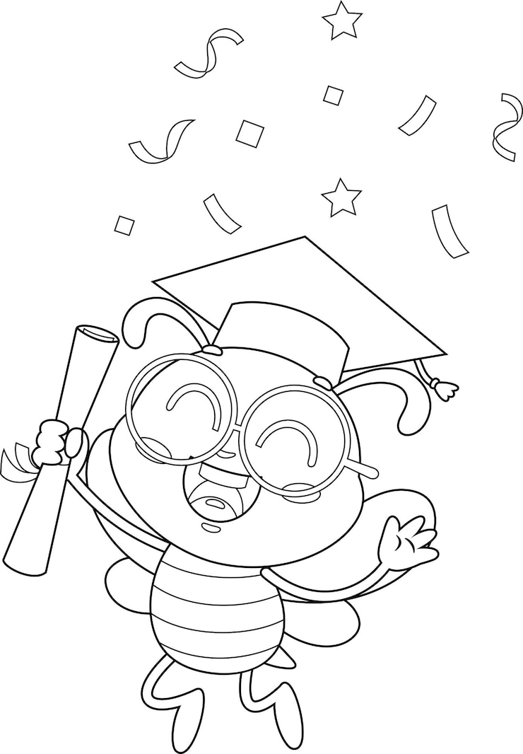 Vector certificado de posesión del personaje de dibujos animados de la escuela de posgrado de abejas