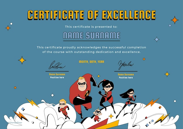 El certificado del premio Incredibles