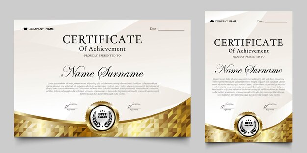certificado de premio con un lujoso fondo de mosaico geométrico de oro elementos de diseño de graduación bes
