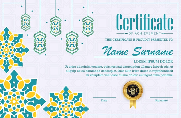 Certificado de premio de ramadán islámico colorido