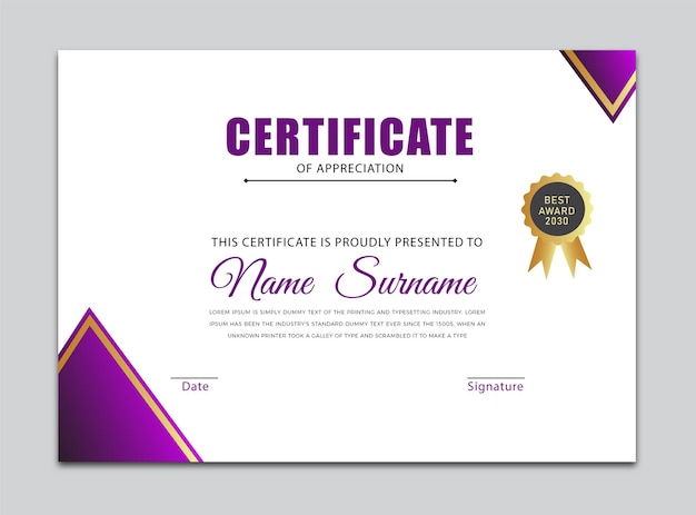 Certificado púrpura moderno