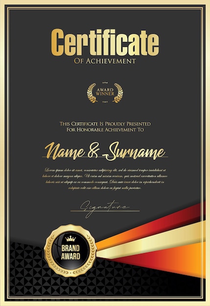 Certificado con sello dorado y borde de diseño de colores