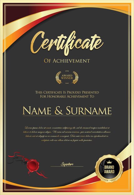 Certificado con sello dorado y borde de diseño de colores
