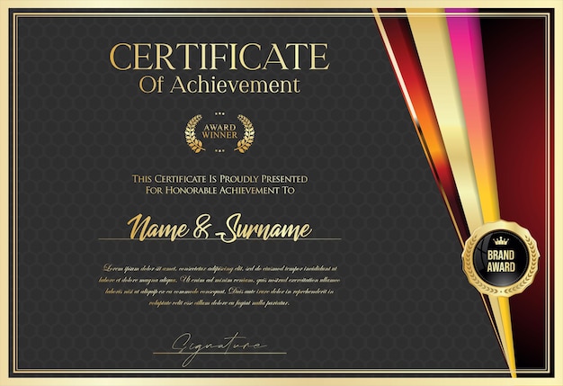 Certificado con sello dorado y borde de diseño de colores