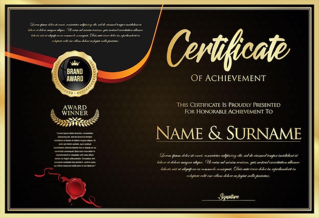Certificado con sello dorado y borde de diseño de colores